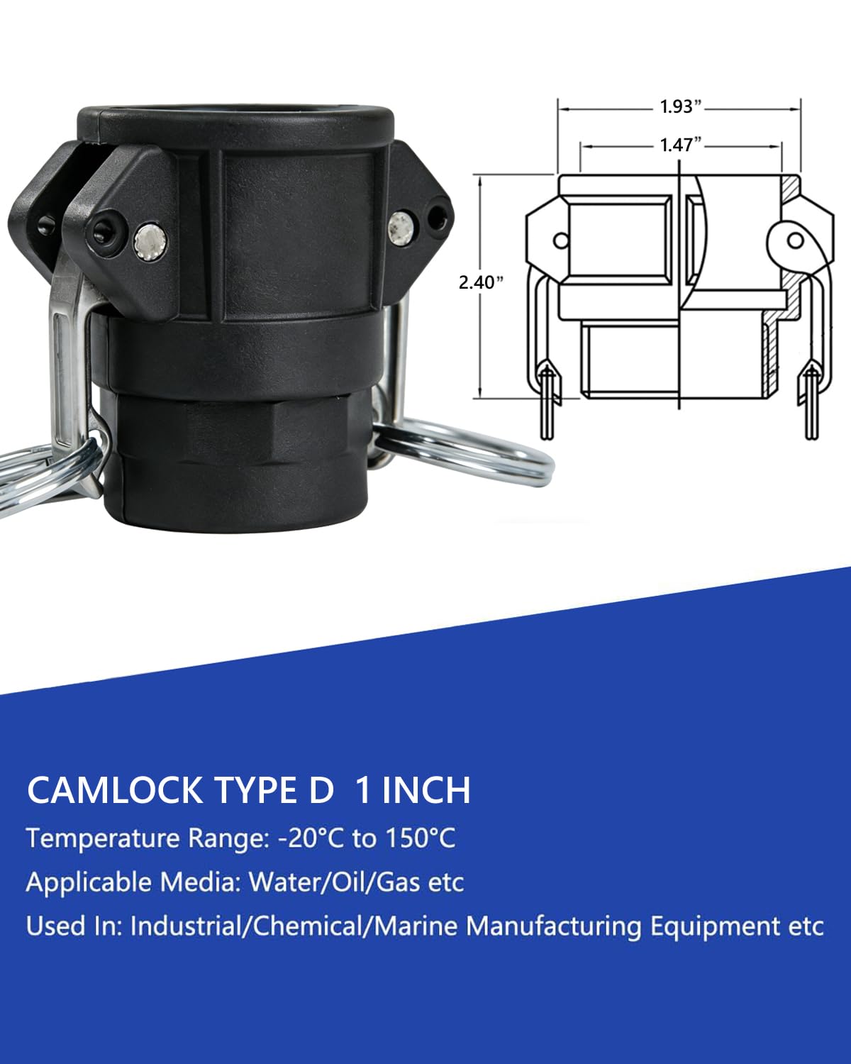 2PCS Camlock Fitting Type D, 1 inch for Water/Oil Flow Systems