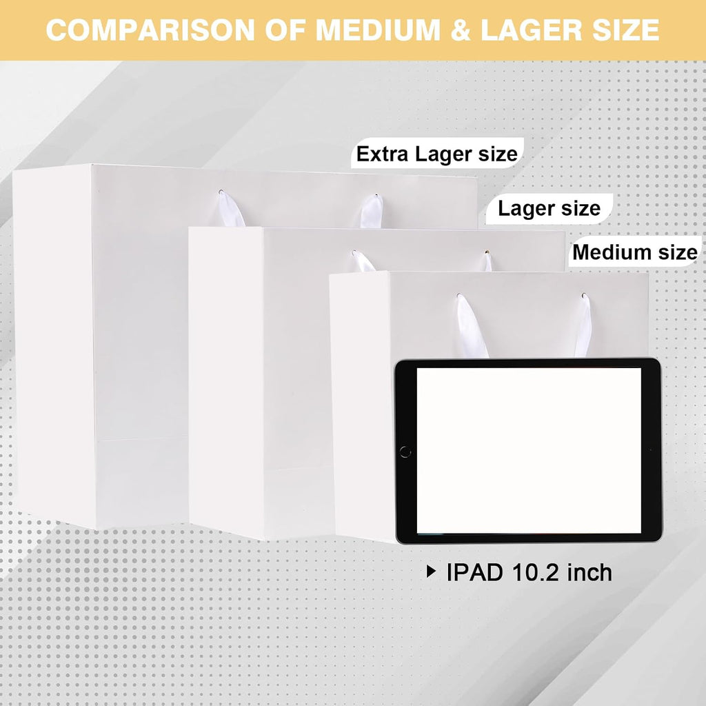 15.7" Extra Large White Gift Bags for Presents with Tissue Paper & Ribbon Handles for Shopping, Small Business