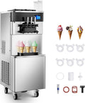 Commercial Ice Cream Machine 5.8-7.9 Gal/h, 3 Flavors Soft Serve Ice Cream Machine with 14L Hopper, Auto Clean Ice