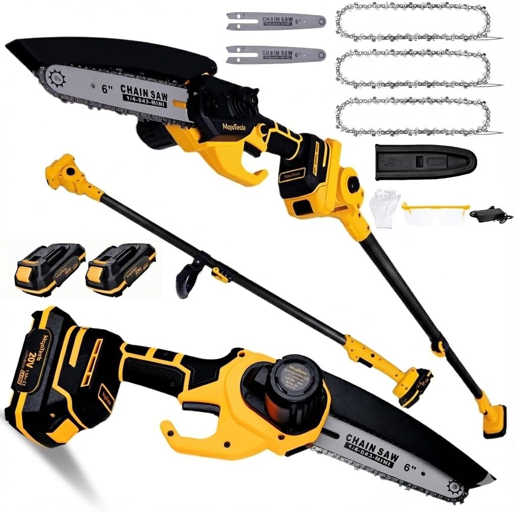 2-in-1 Cordless Mini Chainsaw & Pole Saw – 15FT Extendable Tree Trimmer | 20V Battery-Powered, Lightweightv,Gift for