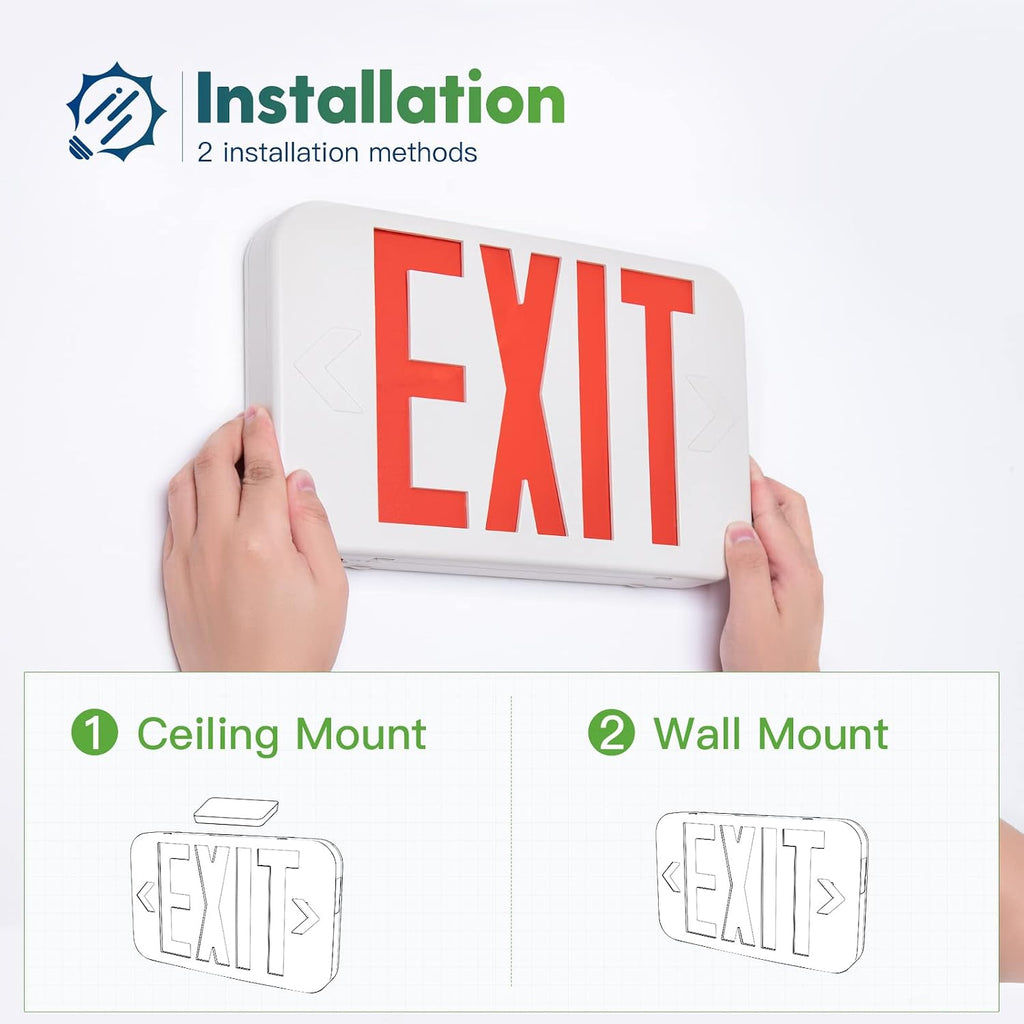 6 Pack Commercial Red Double-Sided LED Exit Sign 90 Min Backup