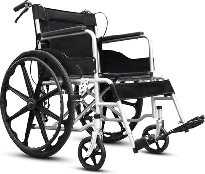 Ultralight Adult Transportation Wheelchair, Folding, 18-inch Seat Width with Removable Footrest, Portable Folding
