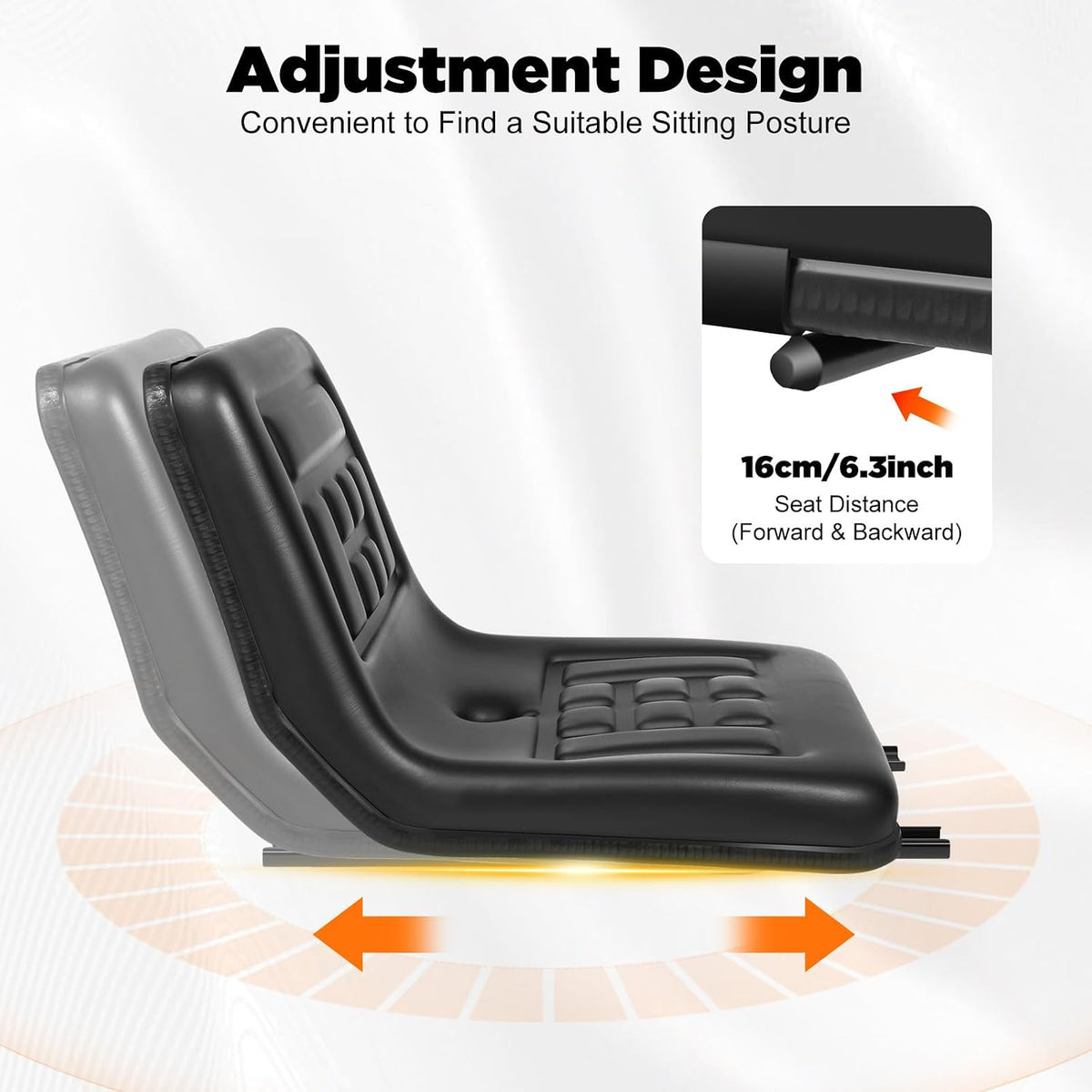 Universal Tractor Seat Replacement, High Back Ergonomic Forklift Seat Adjustable Sliding Rail Thick Padded