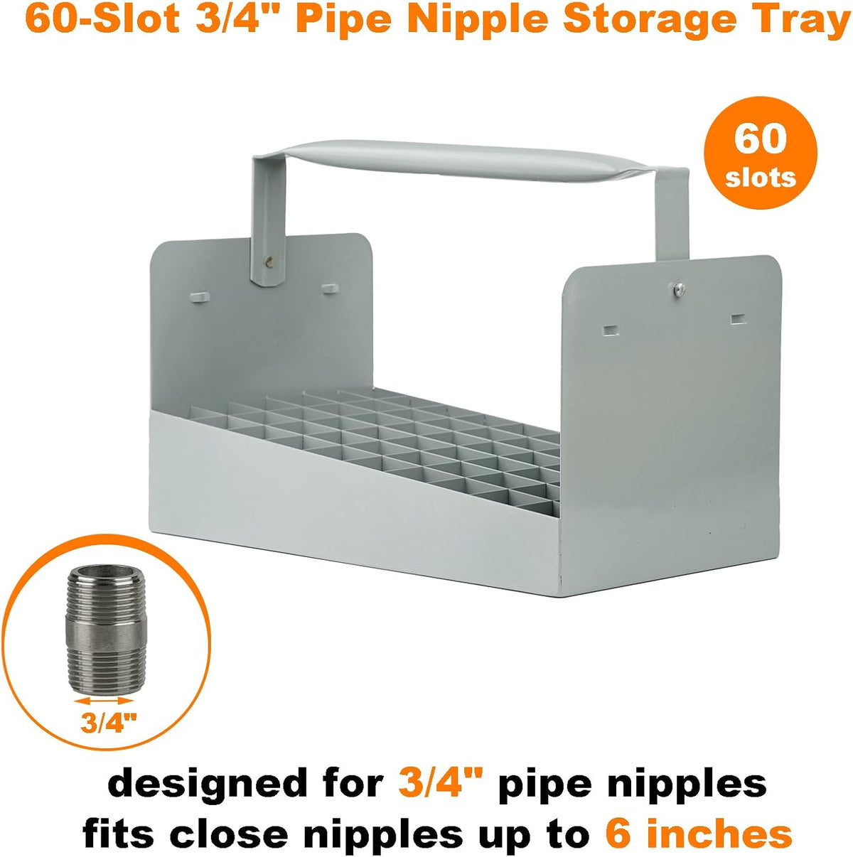Steel Nipple Caddy, 60-Slot 3/4" Pipe Nipple Storage Tray