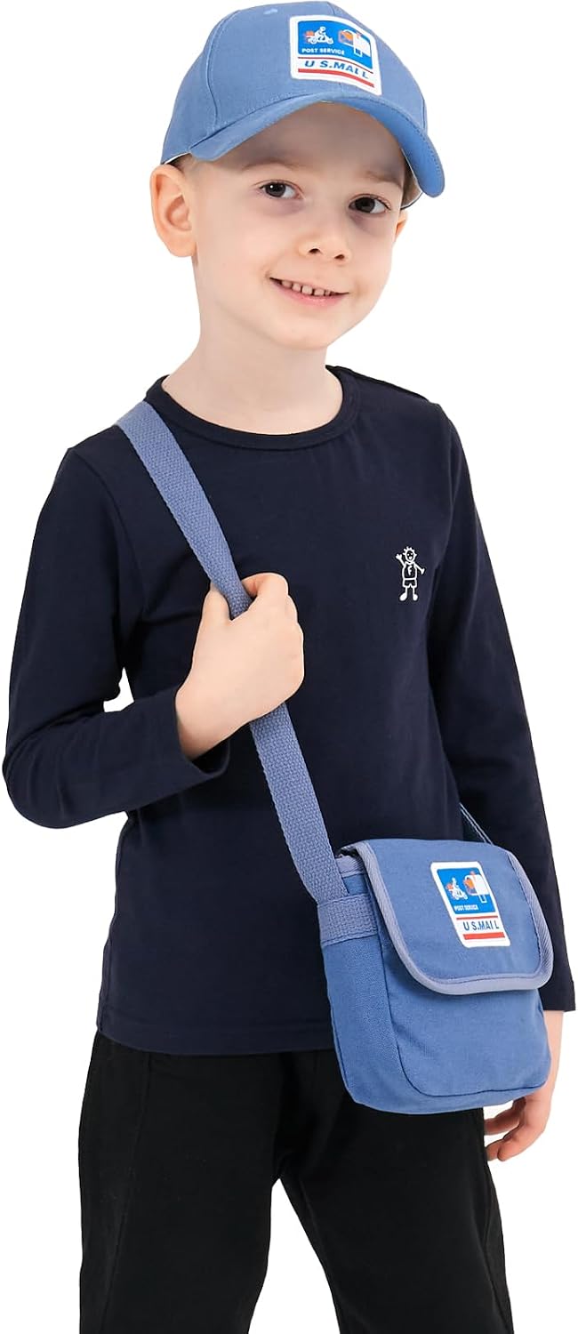 Mailman Costume Bucket Hat+Postman Bag (2 in 1) Postman Dress Up for Kids