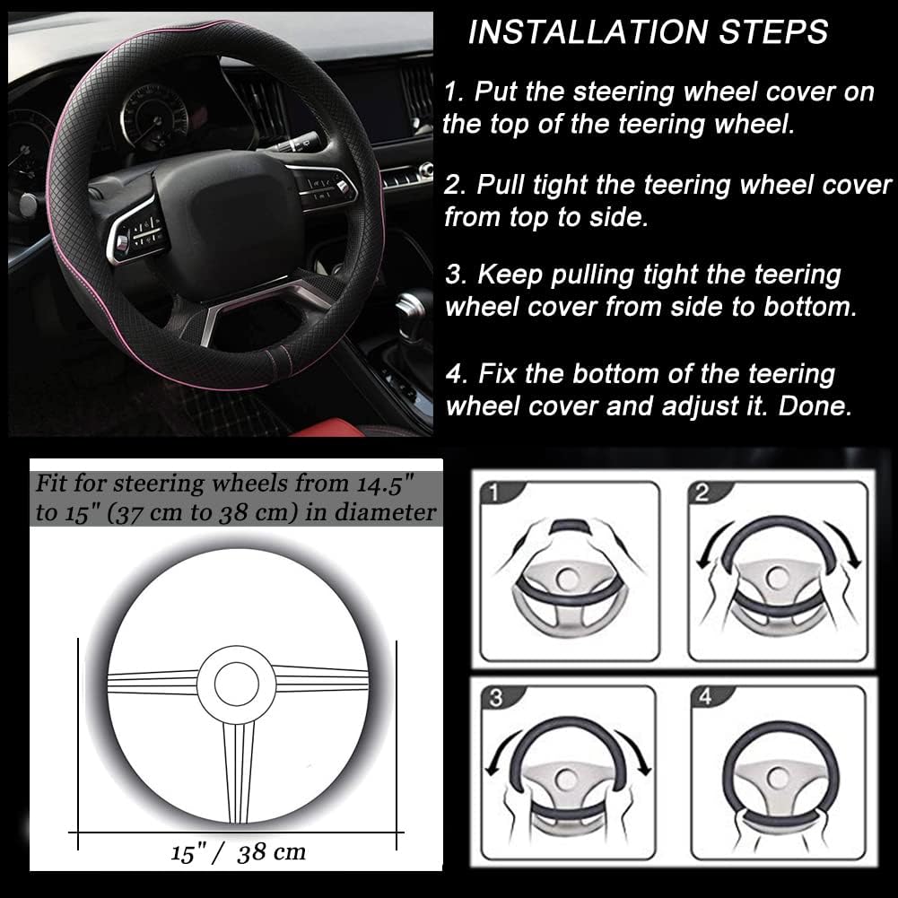 Microfiber Leather Steering Wheel Cover Anti-Slip Matte Finish Auto Car Wheel Cover Universal 15 Inch Wheel Cover for