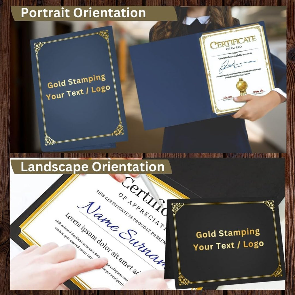 Custom Certificate Holders- Custom Gold Stamped Logo & Name- 50/100/200 Bulk Packs- Personalized Diploma Covers with