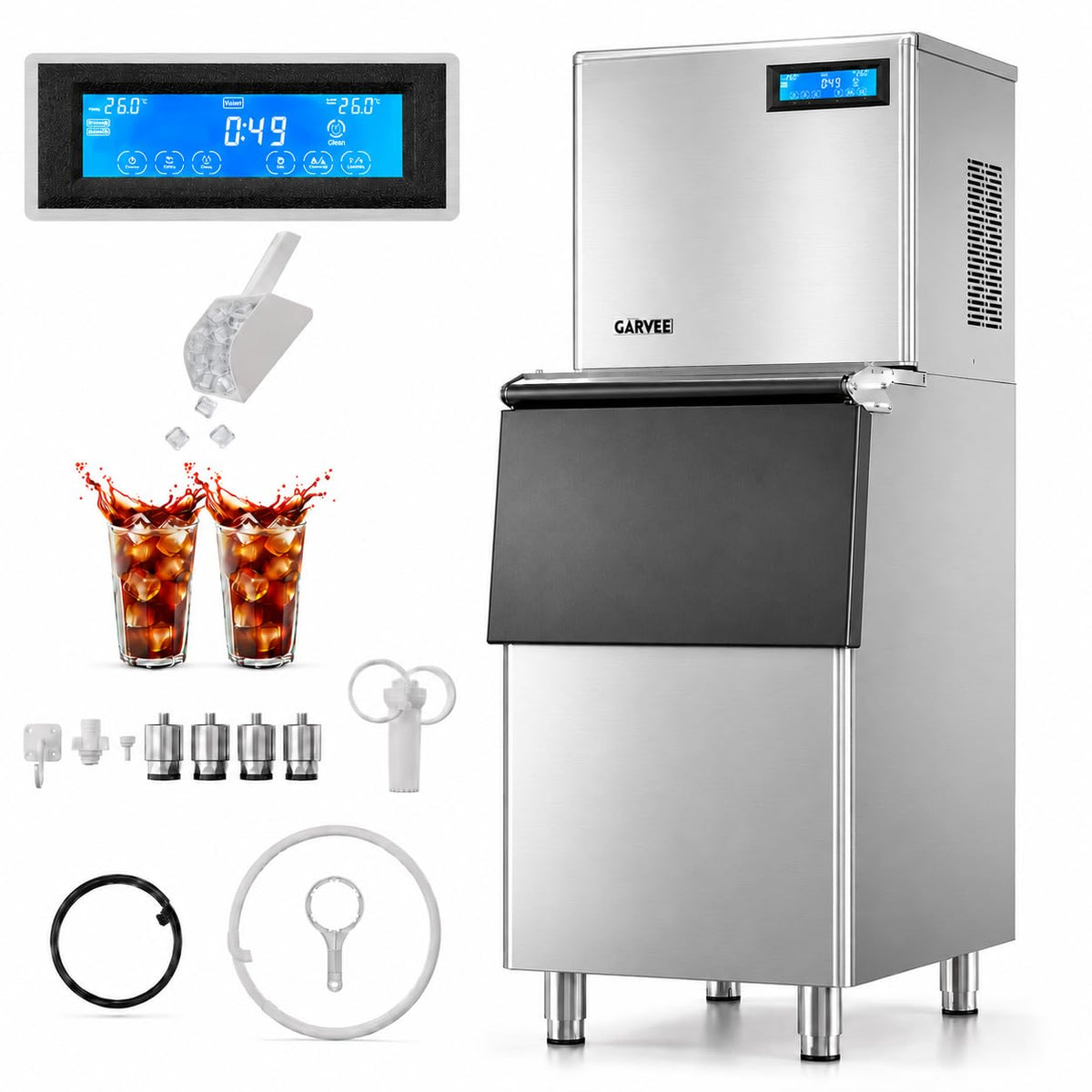 Commercial Ice Maker Machine, 400 Lbs/24H with 250 LBS Ice Bin Storage