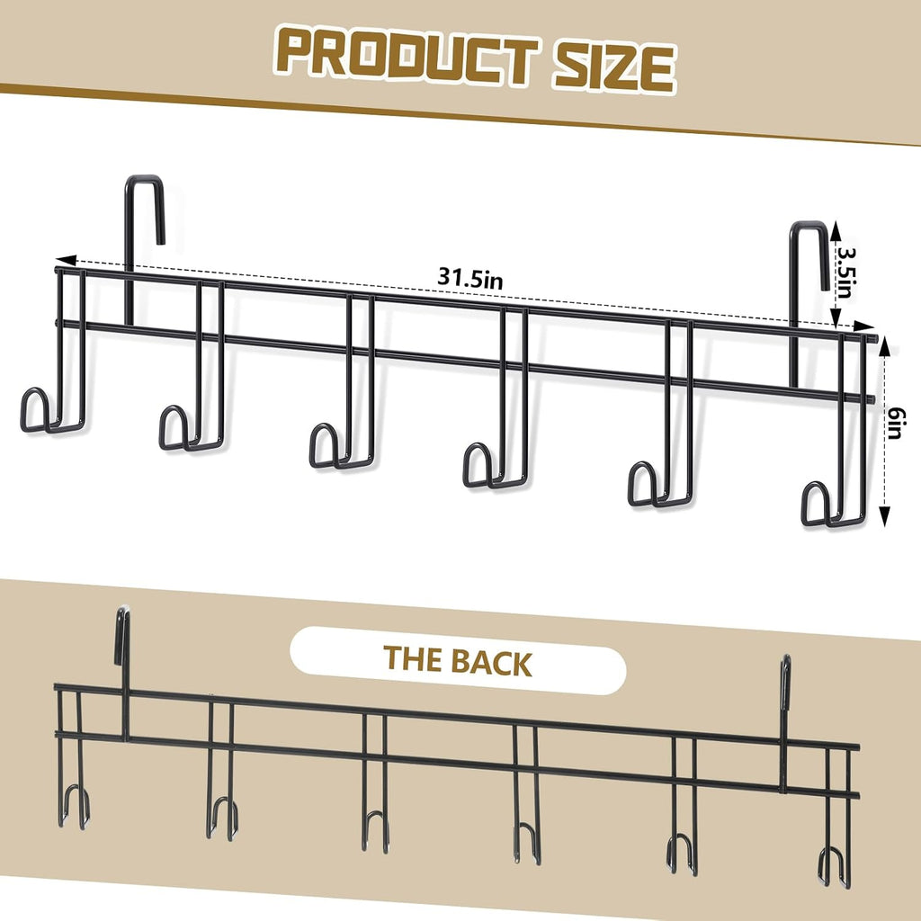 6 Hook 2 Pcs Bridle Hooks Tack Room Metal Wall Hangers Rack, Black