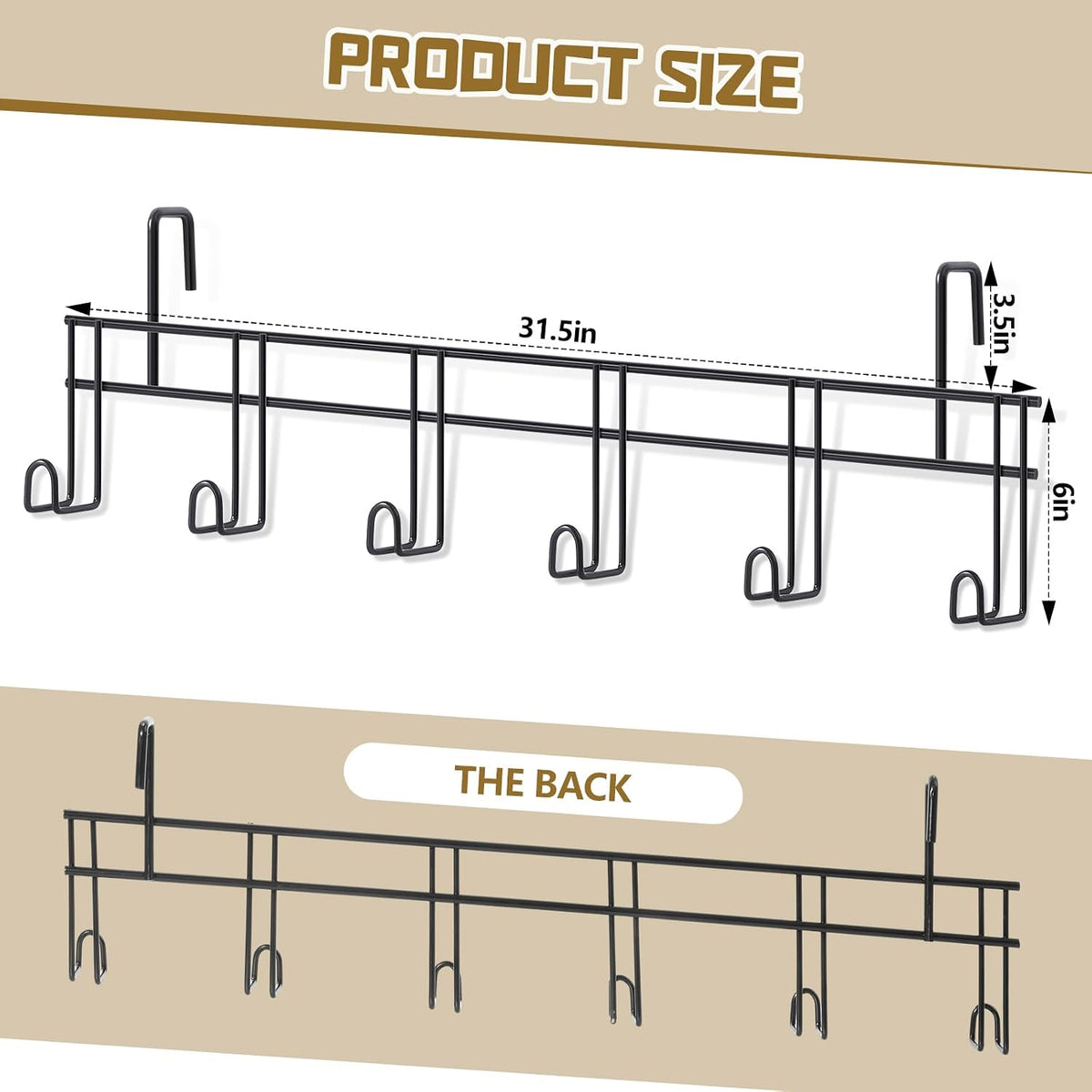 6 Hook 2 Pcs Bridle Hooks Tack Room Metal Wall Hangers Rack, Black