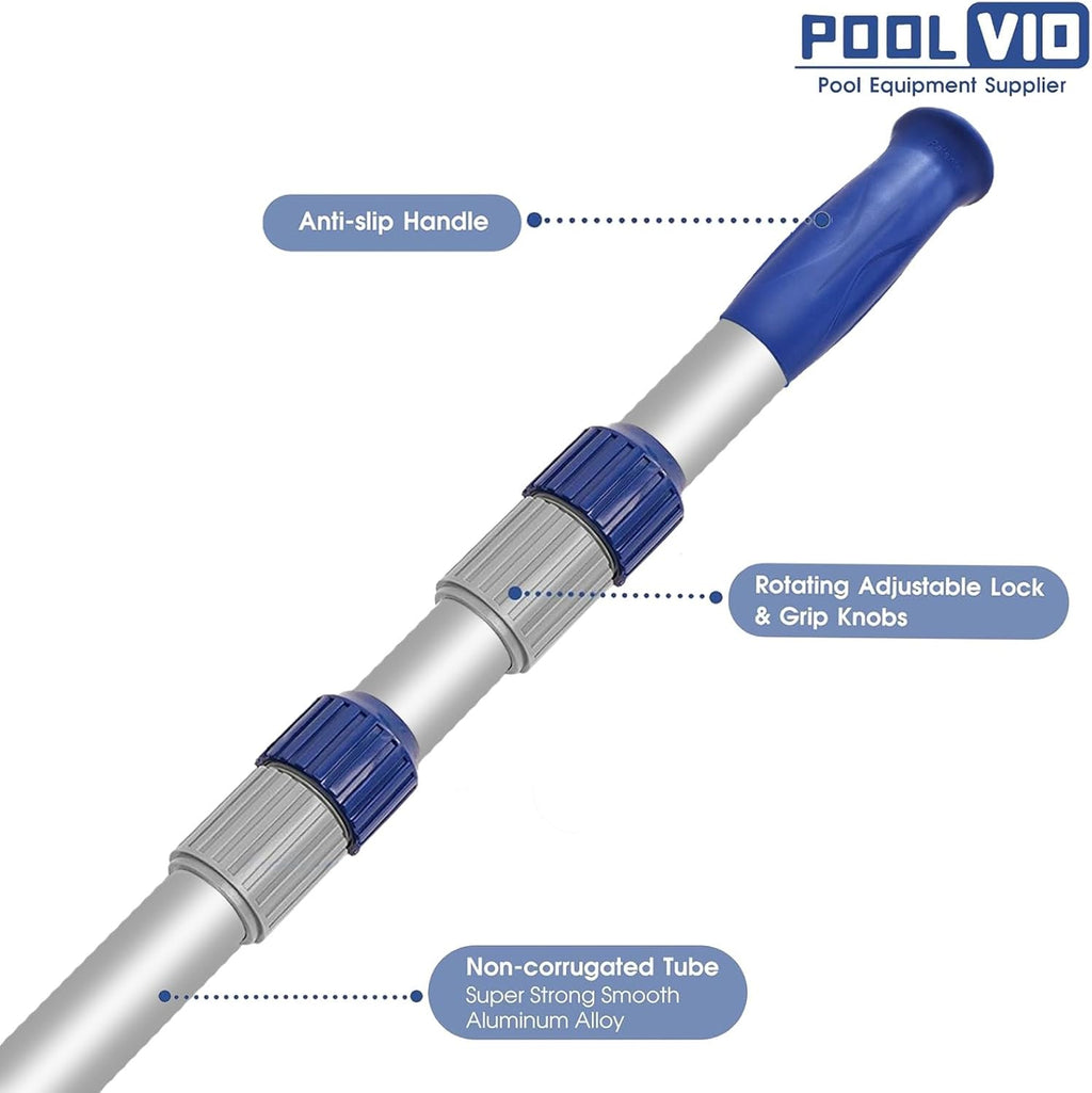 15 FT Telescopic Pool Pole - Adjustable 3 Piece Aluminum Pool Skimmer Pole for Pool Cleaning Skimmer Nets Vacuum