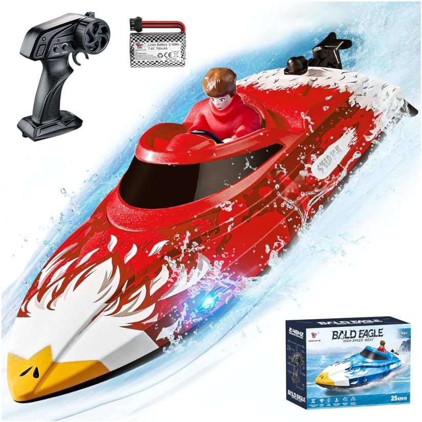 RC Boat, Remote Control Boat for Kids, 25 KPH Fast RC Speed Boat with LED Lights for Pools & Lake, 2.4GHz Racing