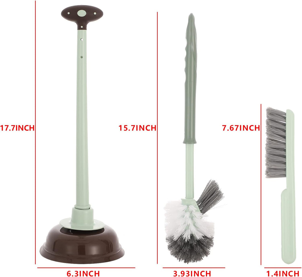 Toilet Brush and Plunger Set,Green 3 in 1 Bathroom Scrubber Plunger and Angled Toilet Bowl Brush & Scrubber Combo