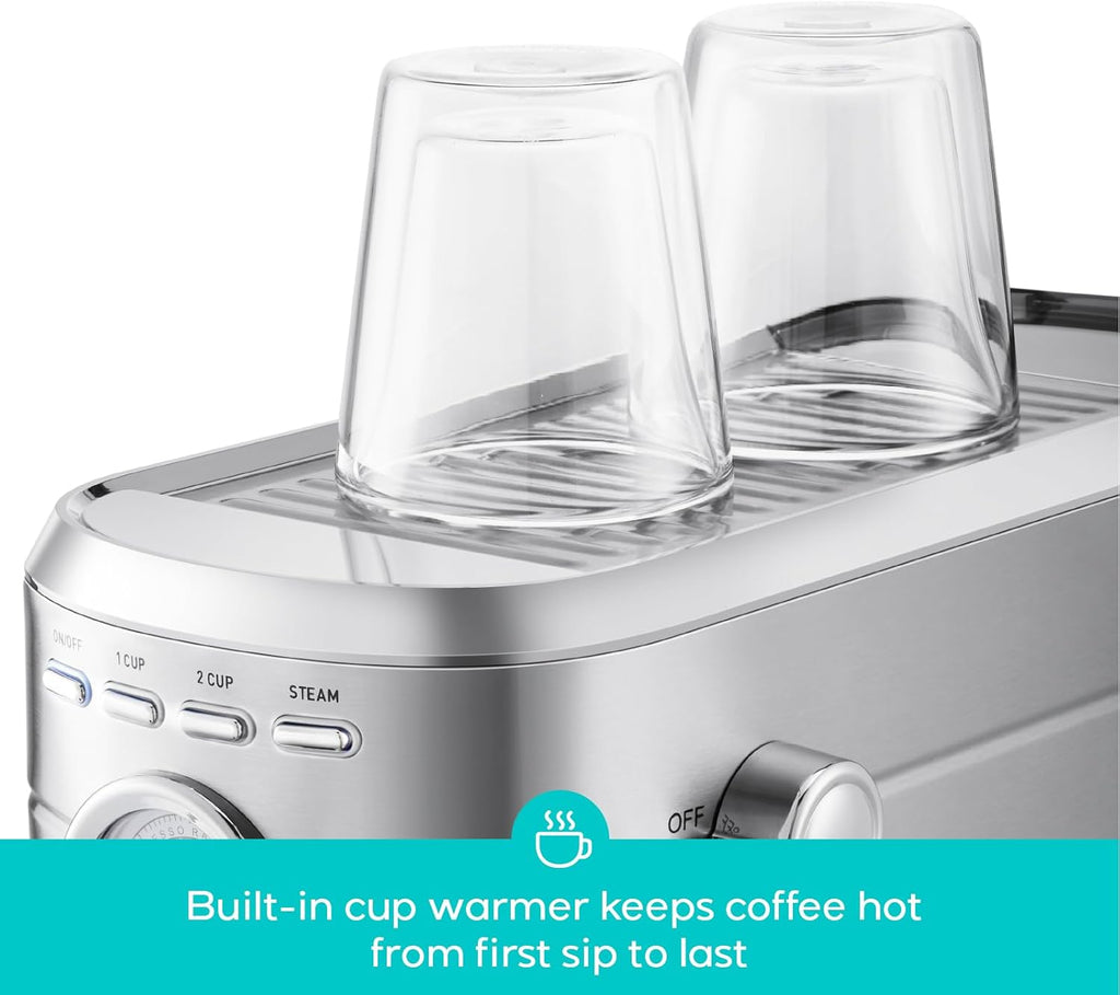CM5418 Compact Espresso Machine with Milk Frothing Steam Wand | Stainless Steel, 20-Bar Pump, Built-in Pressure