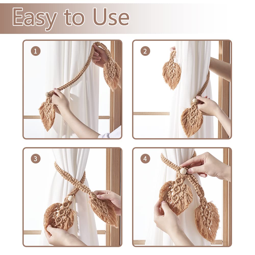 2 Pack Boho Curtain Tiebacks, Apricot