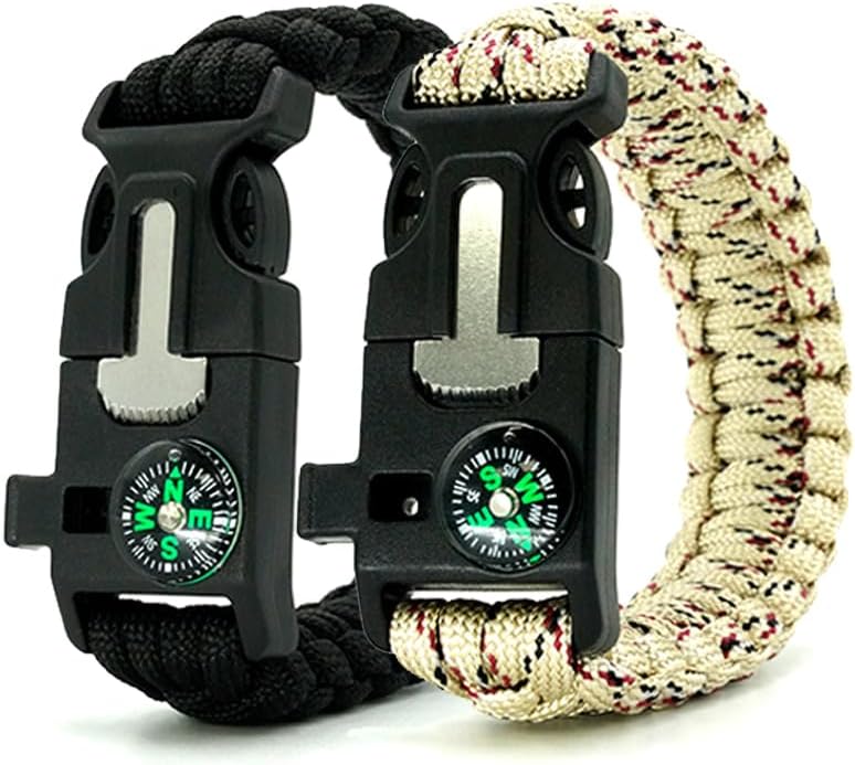 Survival Bracelet,Practical Five Functions, Fire Starter, Loud Whistle, Reliable Compass, Rope Cutter, Reliable Paracord