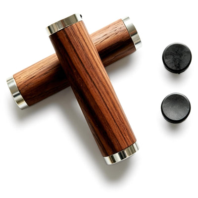 Black Walnut Solid Wood Bike Handlebar Grips - Retro Bicycle Handlebar - Antique Alloy Grip - Fits 7/8" Handlebar