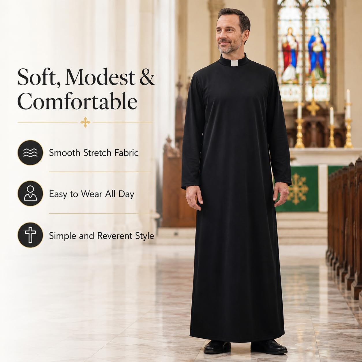 Unisex Cassocks Pulpit Robes Clergy Vestments Pastor Bishop Costume with Tab Insert Collar