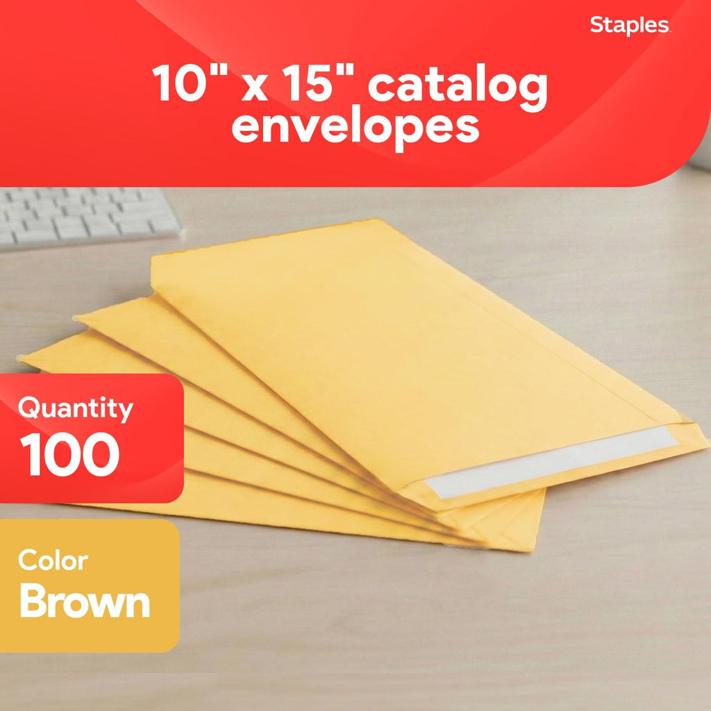 10x15 Kraft Clasp Catalog Envelopes, Brown, 100/Pack