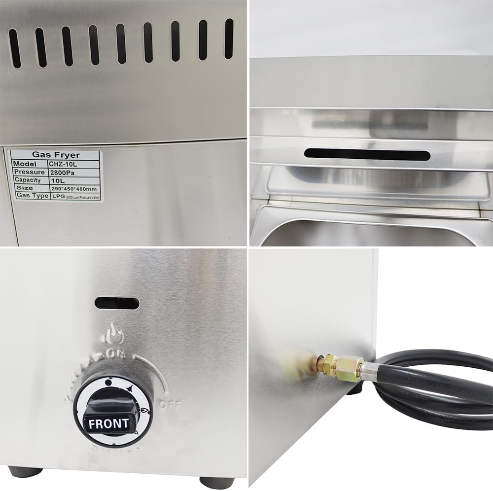 Gas Funnel Cake Fryer Stainless Steel LPG Propane Deep Fryer with Basket Commercial Single Tank Fryer for French