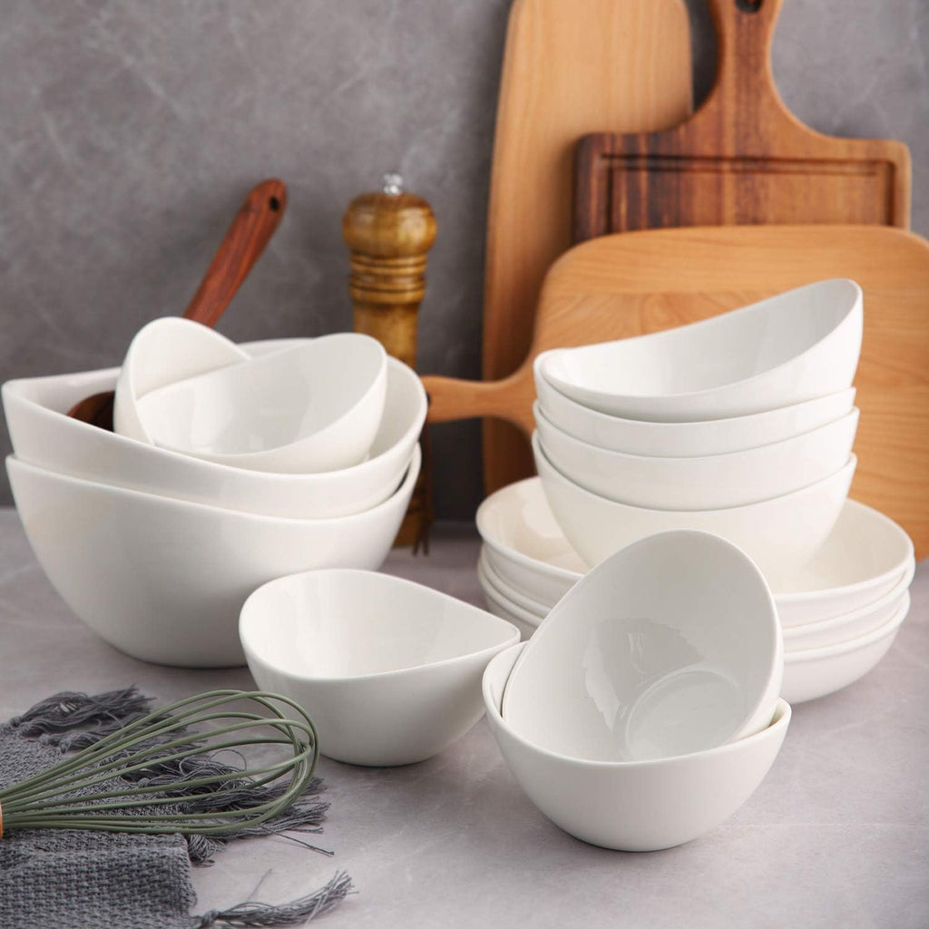 19 Ounces Ceramic Serving Bowls, Sturdy Porcelain White Oval Salad Bowls, Stackable Food Server Fruit Display Dishes