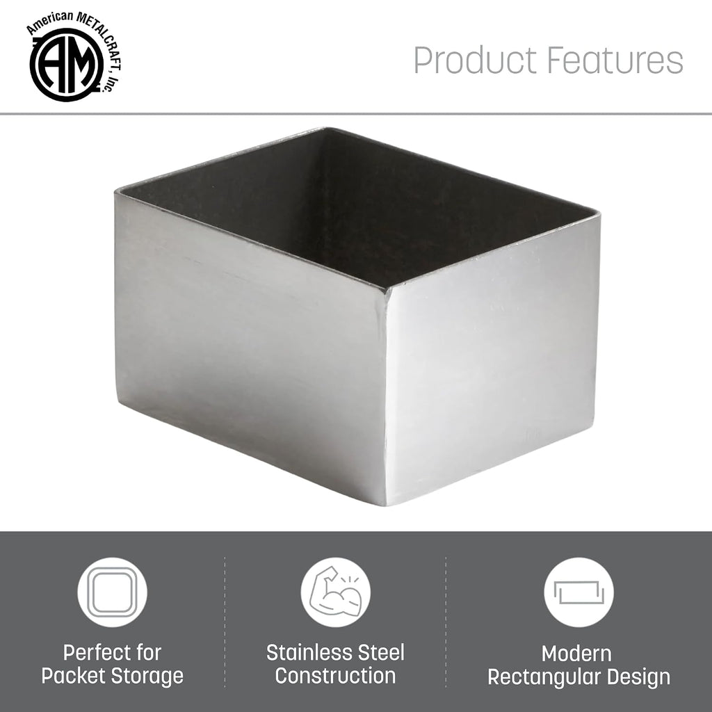 SSPH4 Stainless Steel Rectangular Sugar Packet Holder, 2.75" L x 3.25" W, Satin Finish , Silver