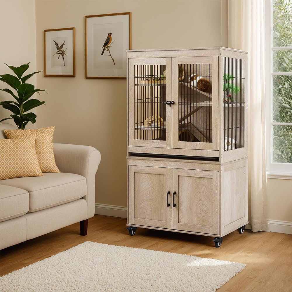Ferret Cage with Storage and Ramp, Large Vertical Hamster Cage | Iguana, Rabbits, Chinchillas, Pet Rats, Guinea Pigs