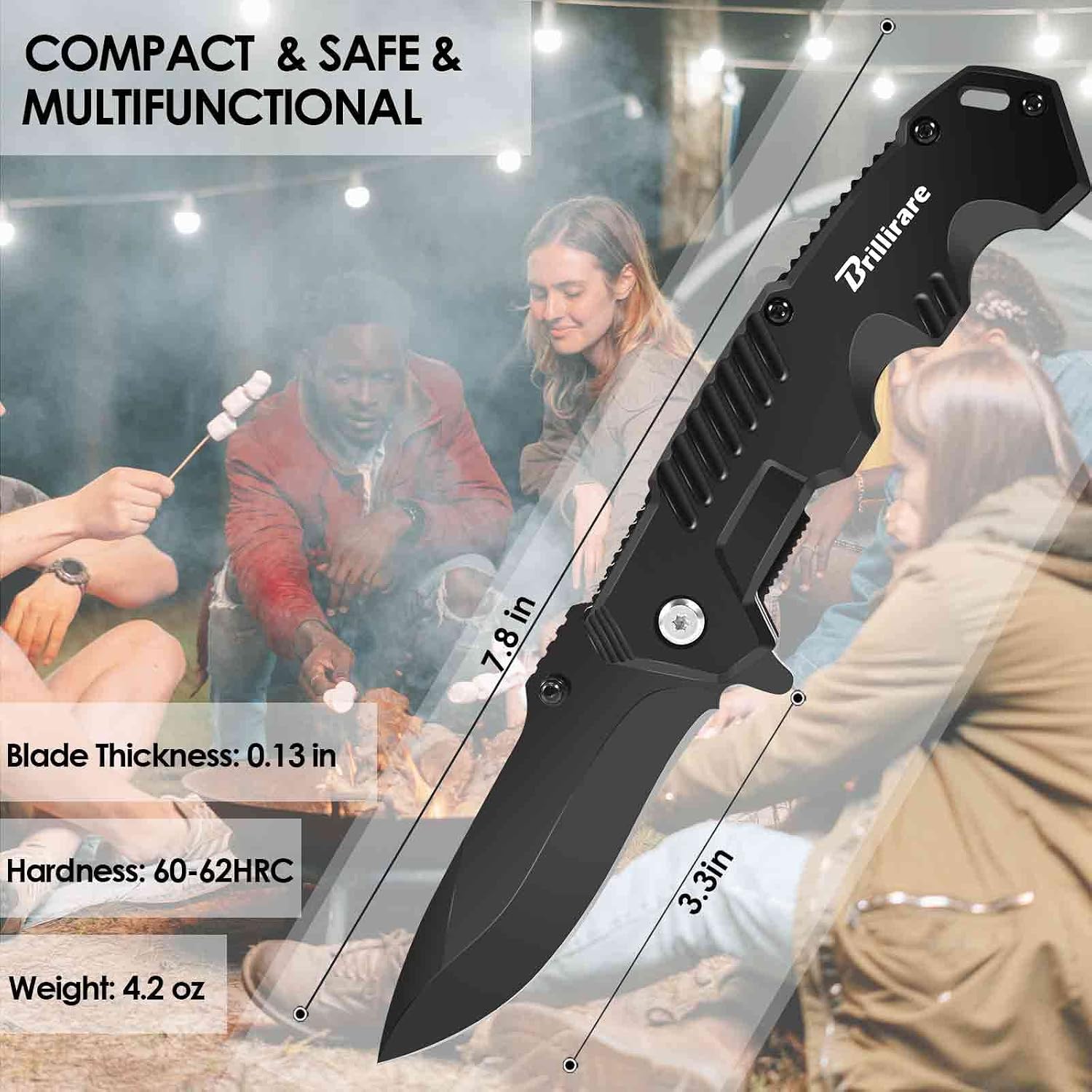 Pocket Knife, Folding Knives Blade 3.3in, Foldable Survival Small Knife with Clip, Liner Lock & Glass Breaker