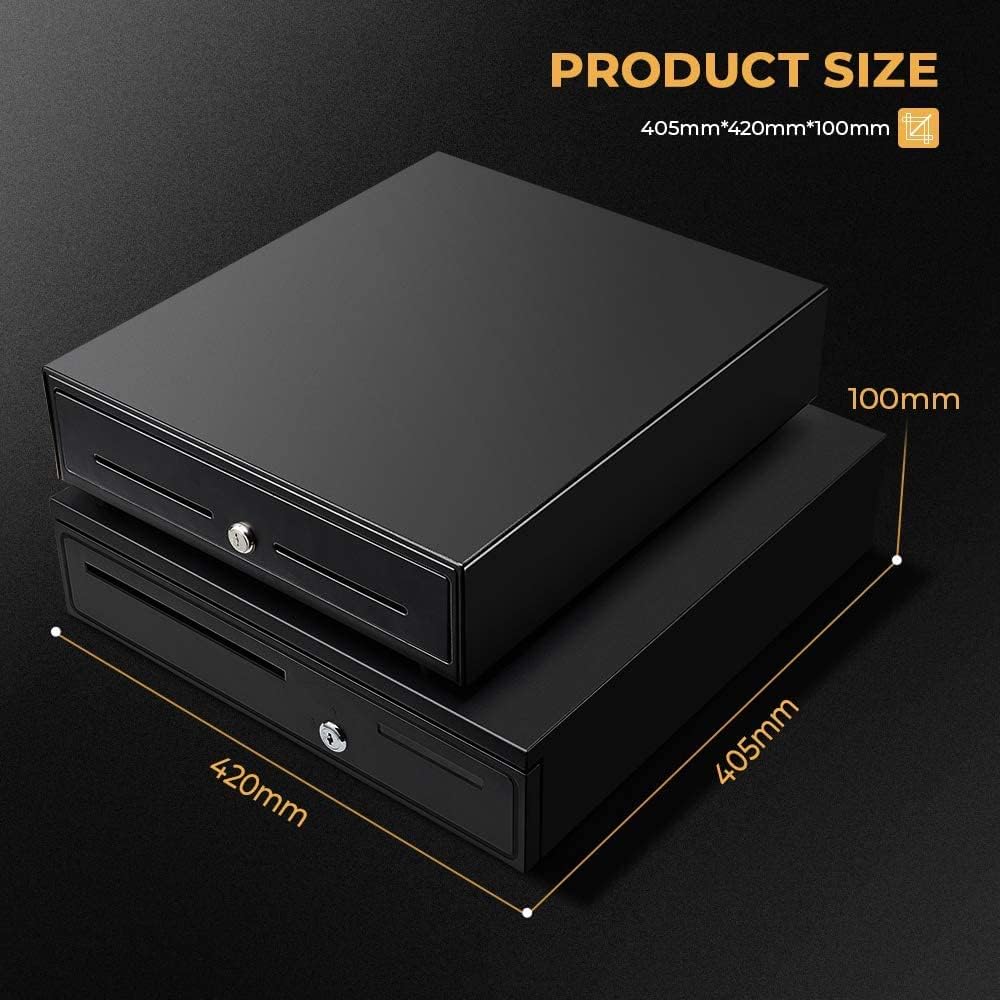 Black Cash Register Drawer 16" Black 5 Bill 5 Coin RJ11 RJ12 | Wide drawer with removable coin tray and 2 key-lock