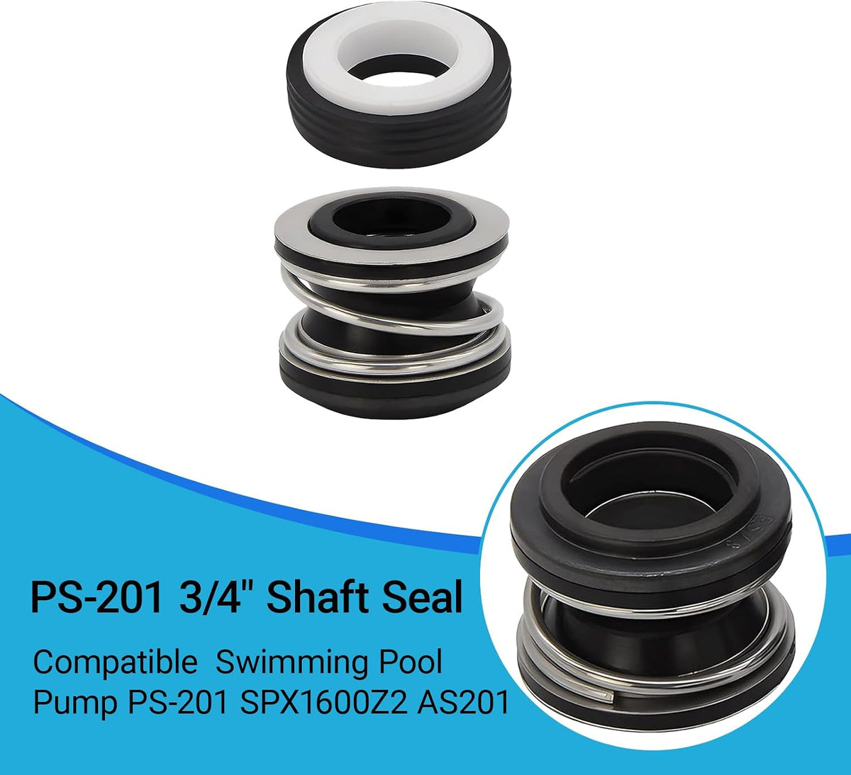 2-Pack PS-201 3/4" Shaft Seal Kit for Hayward Pool/Spa Pump Motor Replacement - Fits Super Pump SPX1600Z2, SP2605X7A, SP2605X71, SP1600x5, SP1607x10, MaxFlo SP2800x5, Super II SP3010(EEAZ) ,AS-201