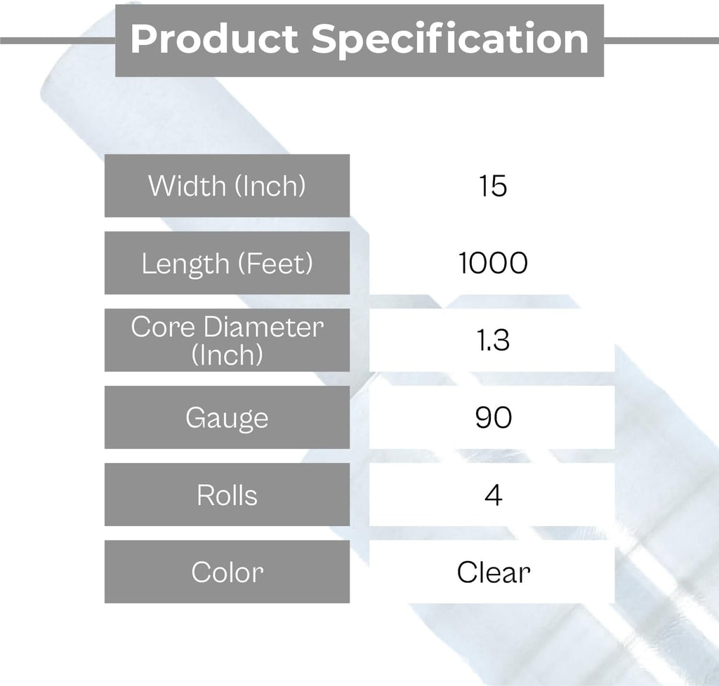 Shield Clear Stretch Wrap, 4 Pack, 15 Inch x 1000 Feet, 90 Gauge