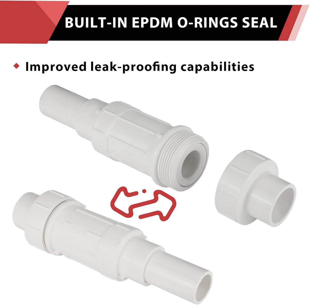 2-Pack EFIELD 1/2-inch PVC Expansion Repair Coupling for Broken or Cracked Pipe, Schedule 40, White