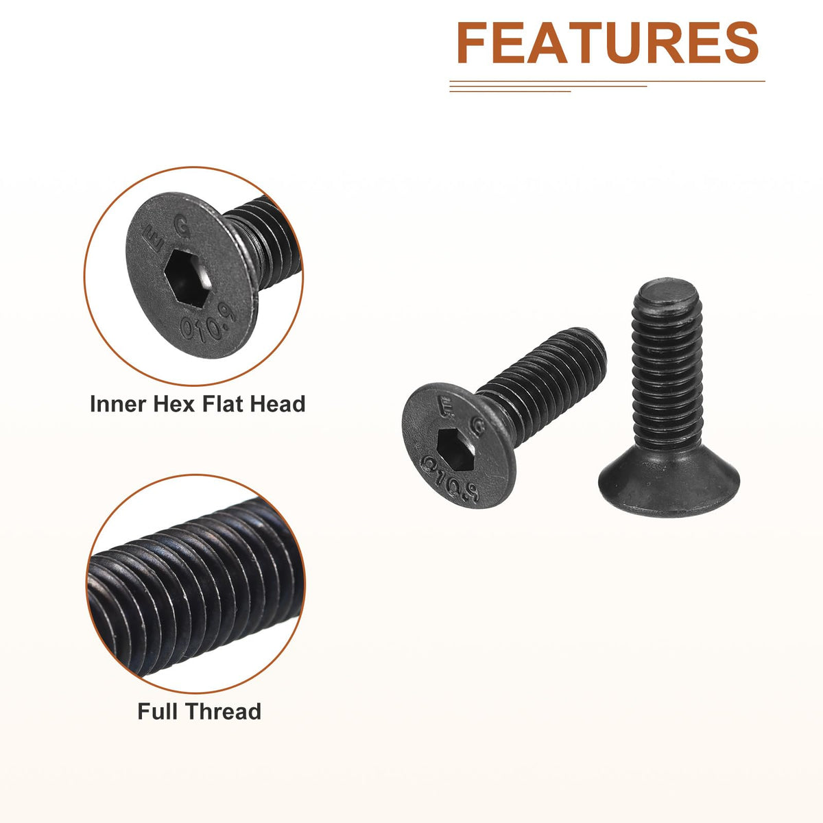 DTGN M4-0.7x10mm Flat Head Socket Cap Screws, 100 Pack Hex Socket Flat Head Screws Carbon Steel Black Oxide, Full Thread, Countersunk Bolts