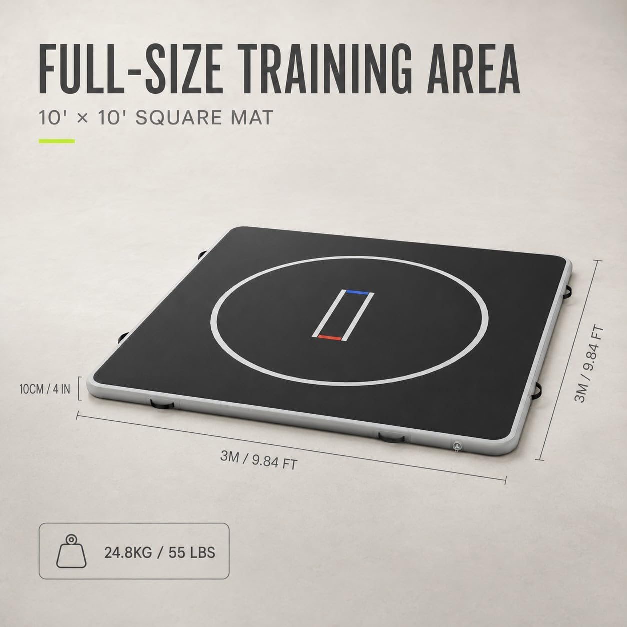 Inflatable Wrestling Mat for Jiu Jitsu, 4-Inch Thick with 600W Pump | FAST SETUP - 2-3 minutes each to inflate and