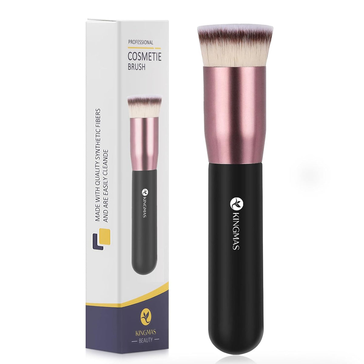 Flat Top Foundation Brush, Premium Kabuki Makeup Brush for Liquid, Blending, Cream, Powder,Blush Buffing Stippling
