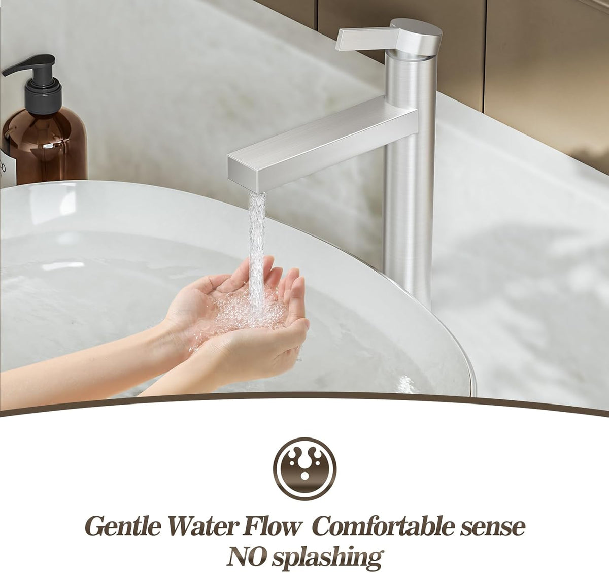 Brushed Nickel Tall Bathroom Vessel Sink Faucet, Single Hole Single Handle Modern Above Counter Sink Bathroom Faucet