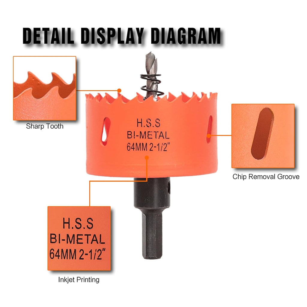 2-1/2 inch Hole Saw for Wood, Metal, Plastic & Drywall, with Arbor