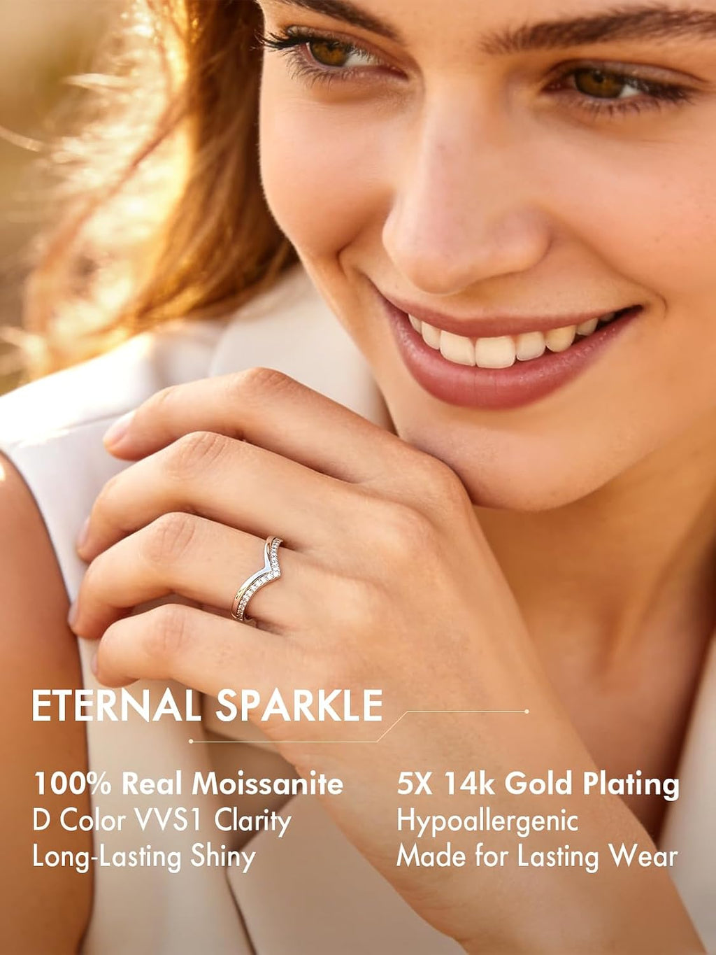 Moissanite Curved Wedding Band for Women, D Color VVSI Clarity, Moissanite Wishbone Stacking Ring, 5X 14K Gold Plated