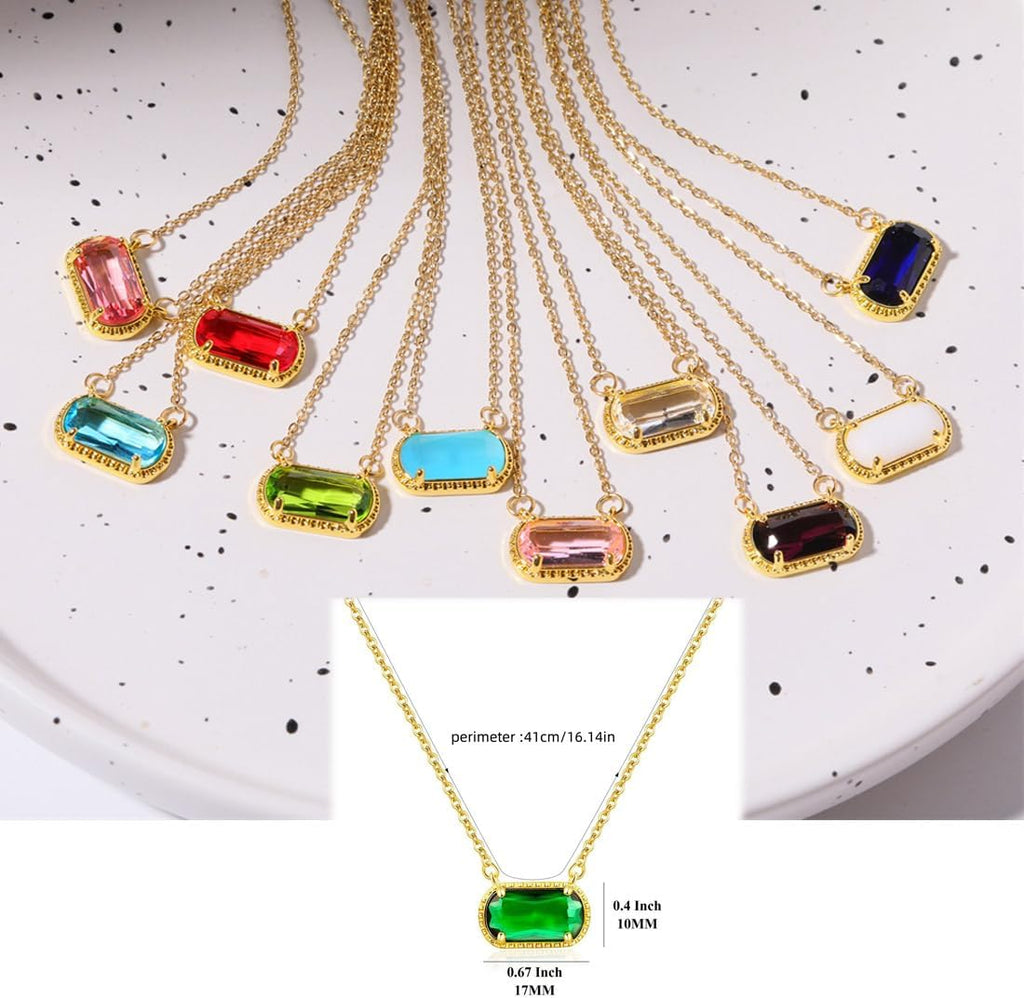 Birthstone Golden Plated Preppy Oval Stone Necklace Trendy Pendant Necklaces Birthday Gifts for Women Mom Wife Friends