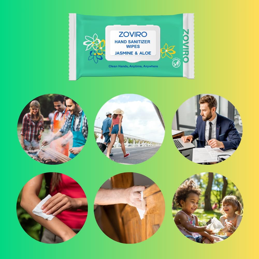 Hand Sanitizer Wipes, Jasmine Essential Oils, 100% Viscose Ultra-Soft Wipes, Moisturizing & Non-Sticky, Jasmine