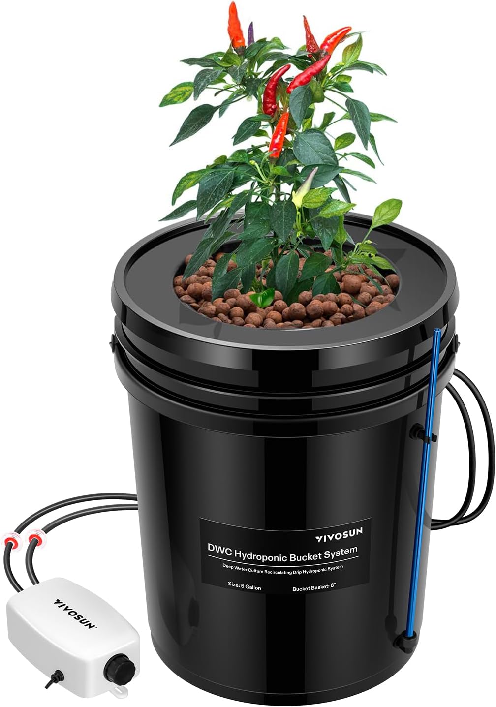 DWC Hydroponics Grow System with Top Drip Kit 1 Bucket | 5-Gallon Deep Water Culture, Recirculating Drip Garden