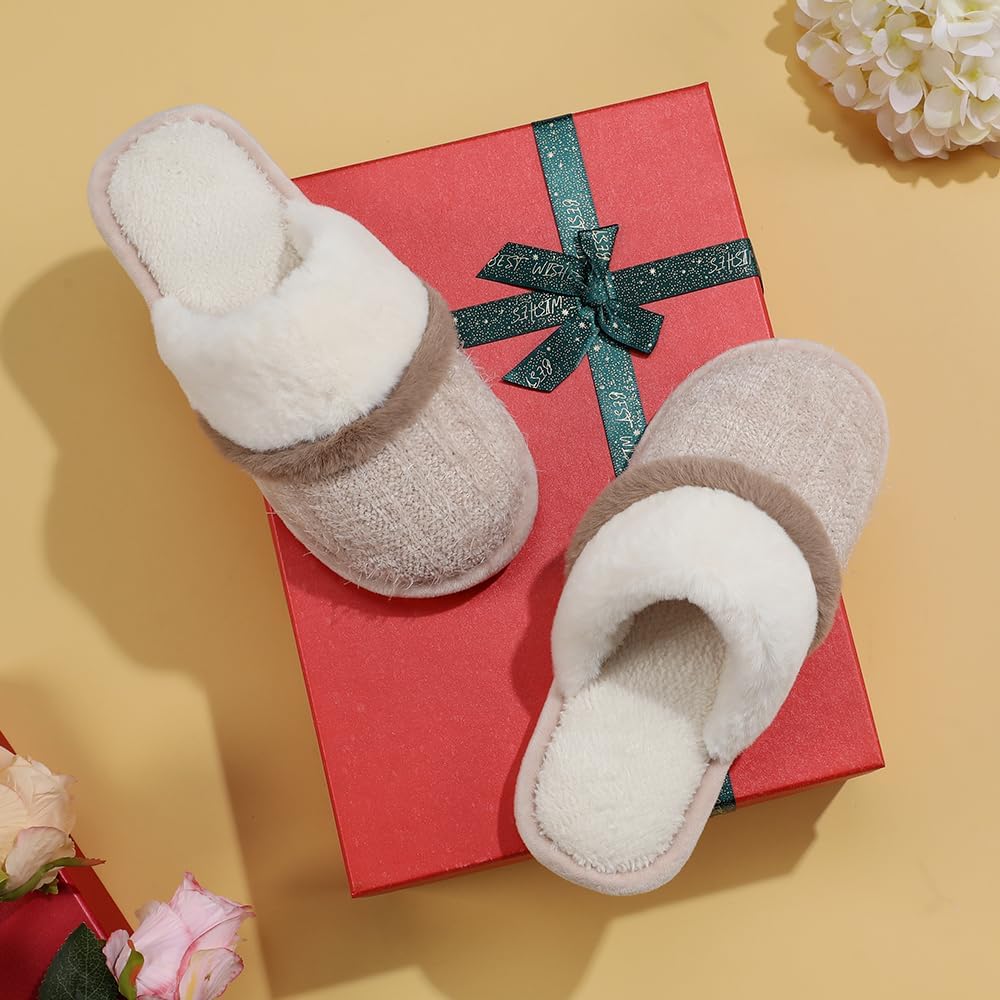 Cozy Slippers for Women Indoor Outdoor House Shoes with Memory Foam | Anti-Skid Sole ,Fuzzy Soft Faux Fur,Warm