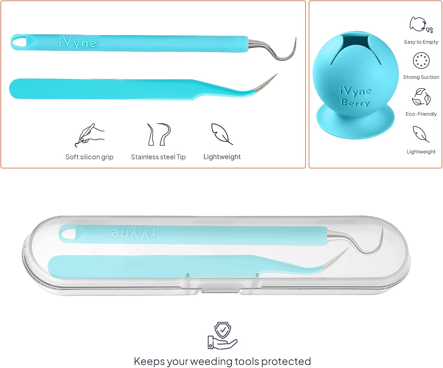 Berry & Silicone Vinyl Weeding Tool Kit: Suction Scrap Collector, Tweezer, Weeder, and Storage Ring for Cricut