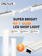 ONLYLUX 4ft LED Shop Lights 60W 10000LM 5000K Linkable Shop Lights 6 Pack