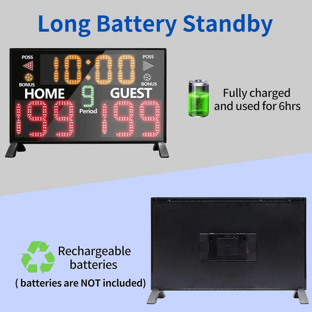 Bigger LED Digital Scoreboard, Portable Basketball Scoreboard with Timer Clock, Electronic Scoreboard with Remote
