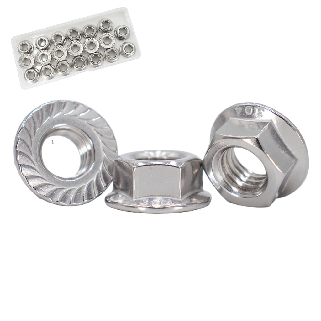 M8x1.25 Flange Nut,20 Pack,304 Stainless Steel Hex Serrated Flange Lock Nut