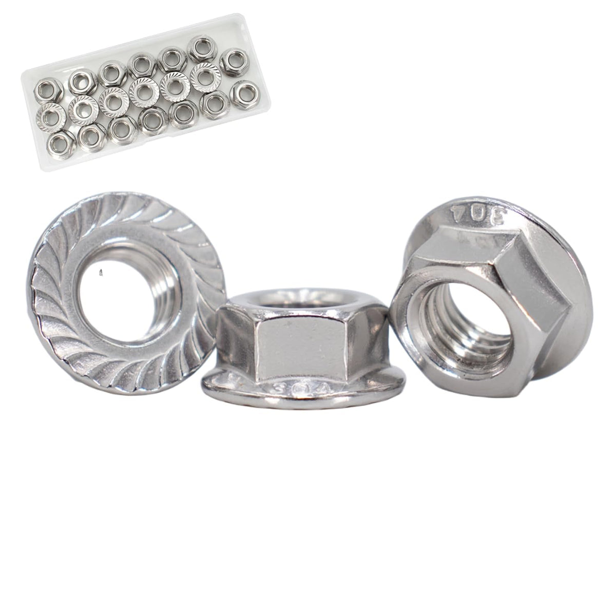 M8x1.25 Flange Nut,20 Pack,304 Stainless Steel Hex Serrated Flange Lock Nut