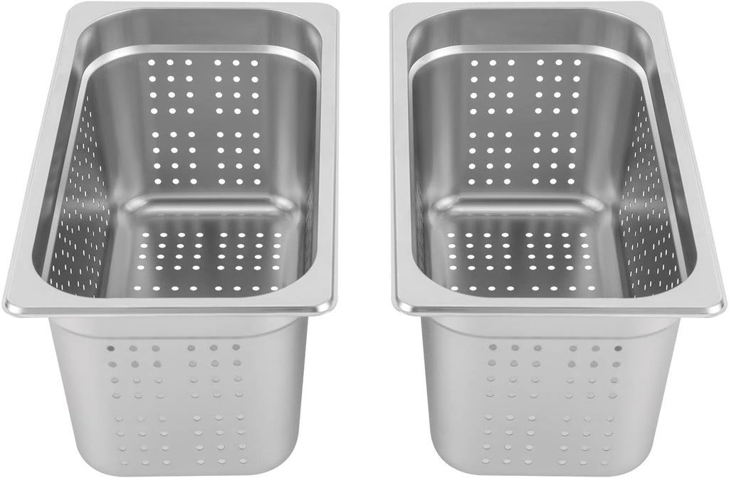 Perforated Steam Pan, 2 Pack 1/3 Size 6" Deep Stainless Steel Hotel Pan