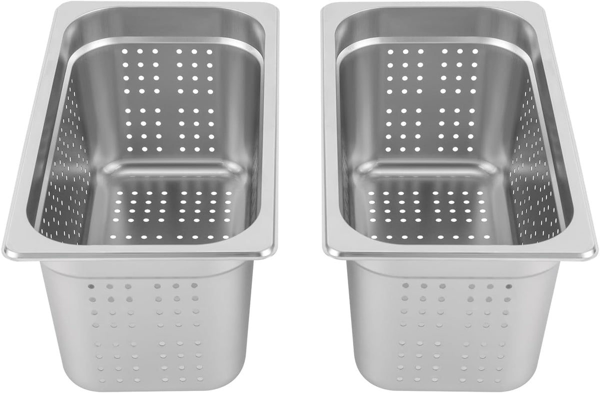 Perforated Steam Pan, 2 Pack 1/3 Size 6" Deep Stainless Steel Hotel Pan