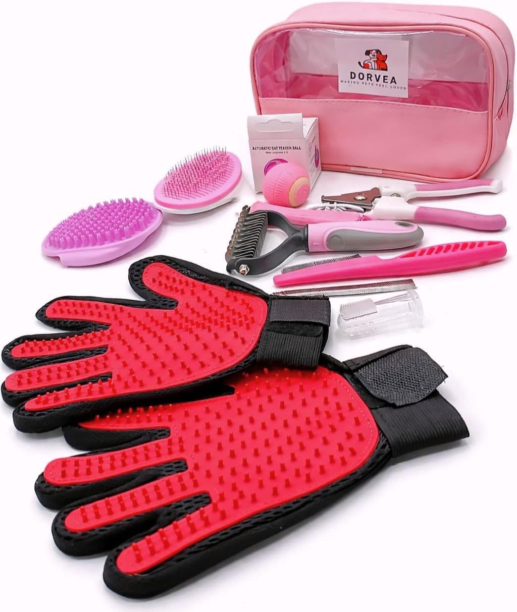 Pet Grooming Kit 12-in-1 for Dogs & Cats - Professional Deshedding Brush, Nail Clipper, Slicker Brush Flea Comb